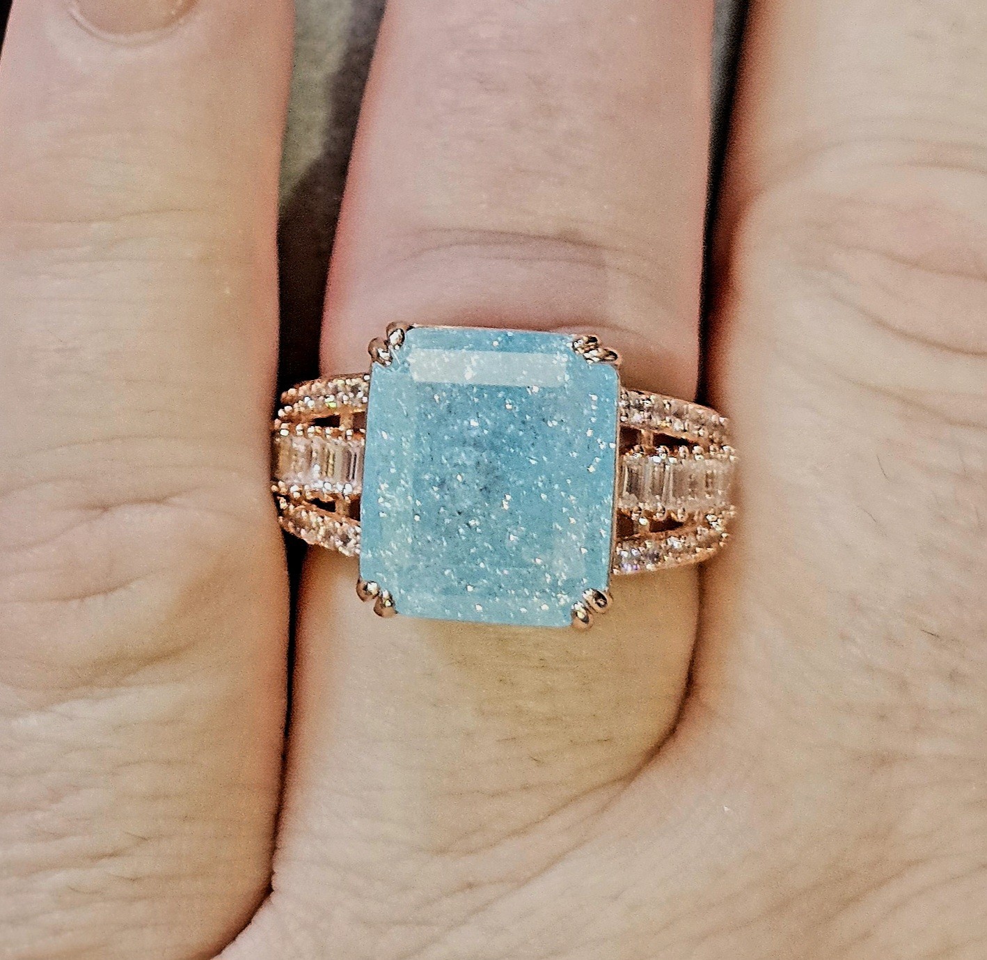Bomb Party Ring Untamed Reflection LC Aquamarine Ice Crystal Rose Gold Size 8