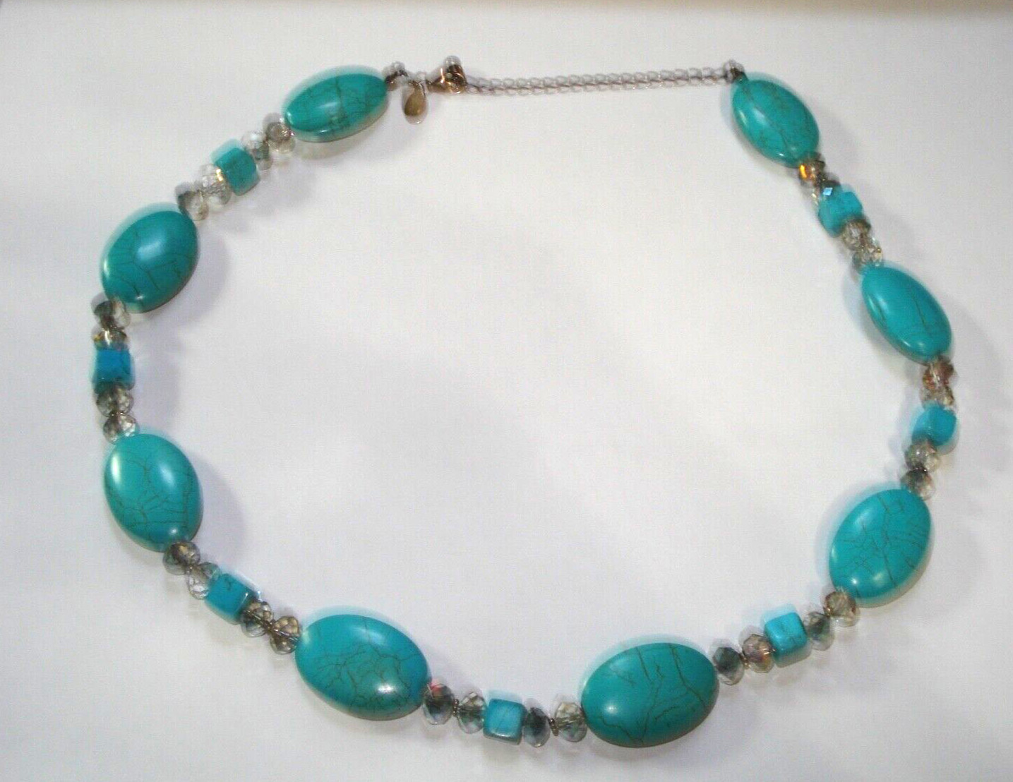 Donna Dressler 925 Sterling Silver AB Crystal -Turquoise Howlite Stone Necklace