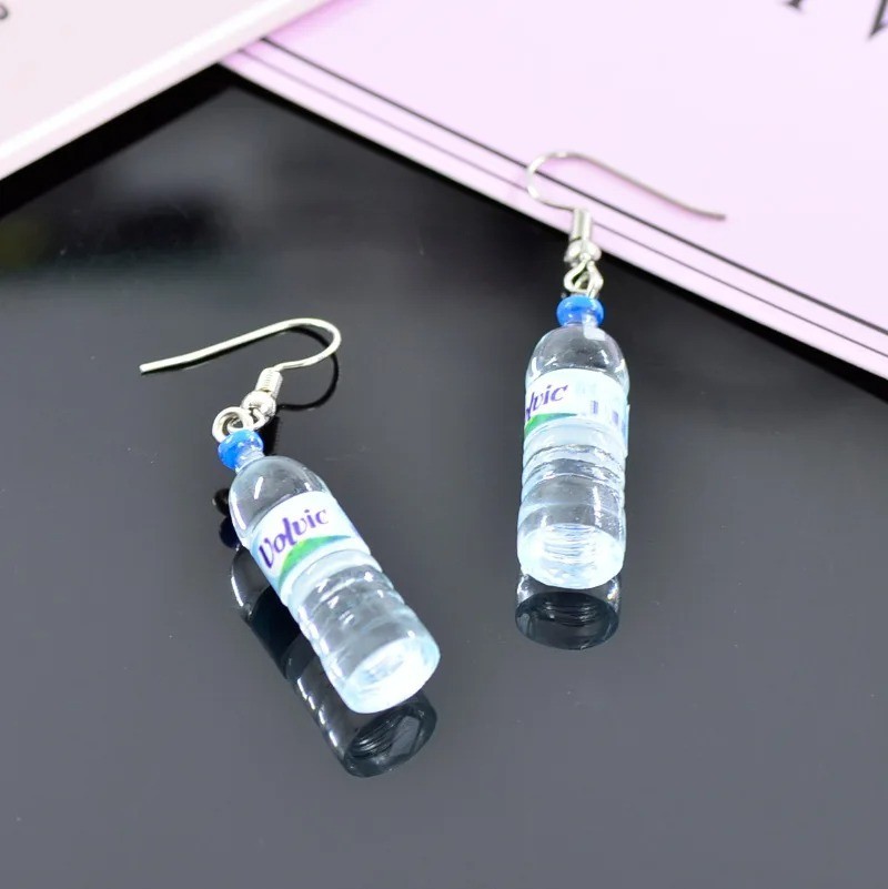 Novelty Mini Water Bottle Drop Earrings Funny Acrylic Dangle Hook Earrings