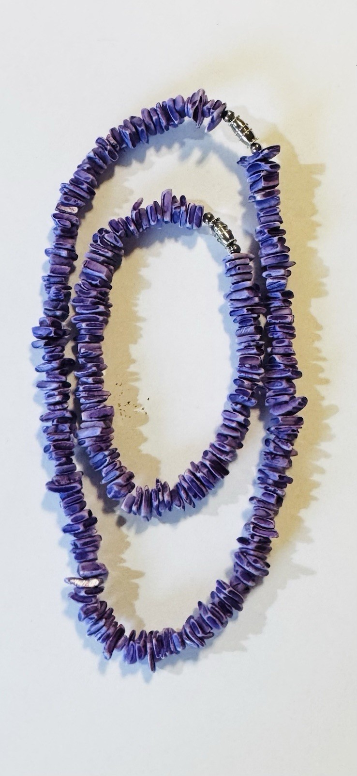 Vintage Purple Puka Shell Chip Necklace Bracelet Set Convertible 2-in-1 24” Boho