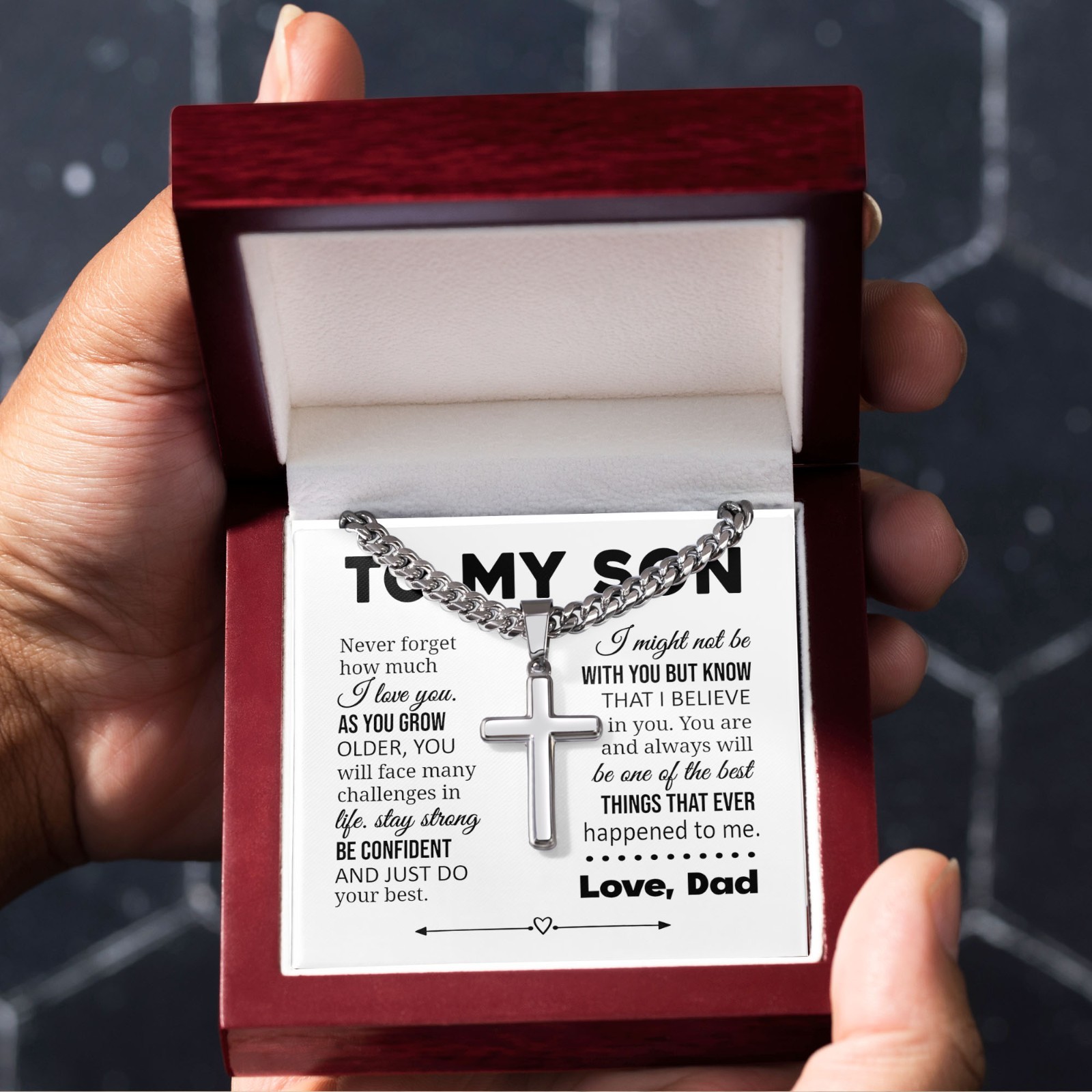To My Son Love Dad Cross Necklace Cuban Chain Faith Jewelry Confident I Love You