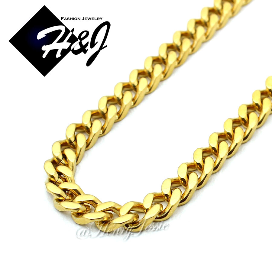 18″-40″MEN Stainless Steel 5mm Gold Plated Cuban Chain CZ Jesus Face Pendant*150