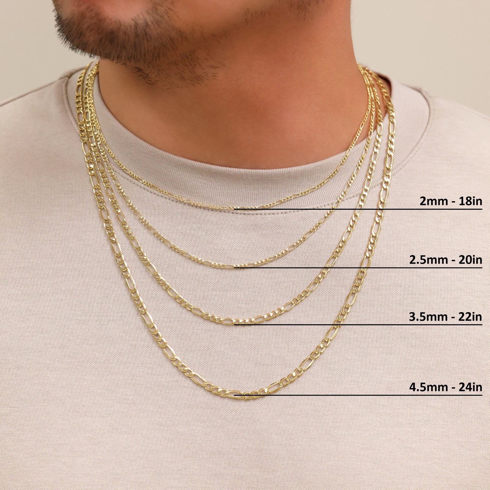 14K Yellow Gold 2mm-7.5mm Figaro Link Chain Necklace Bracelet Men Women 7″- 30″