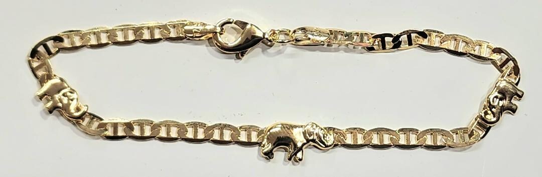 14k Gold Filled Elephant Bracelet with Flat Mariner Link 7.5 inch # 1
