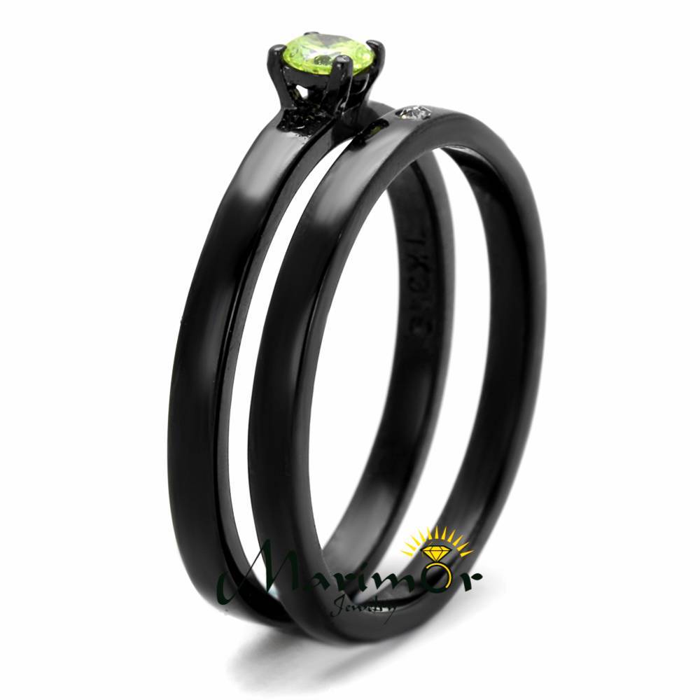 Black Ion Plated Apple Green Cz Stainless Steel Wedding Ring Set Women’s Sz 5-10