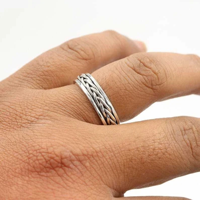 925 Sterling Silver, Solid Silver, Band Ring, Unisex, Braided Band Ring
