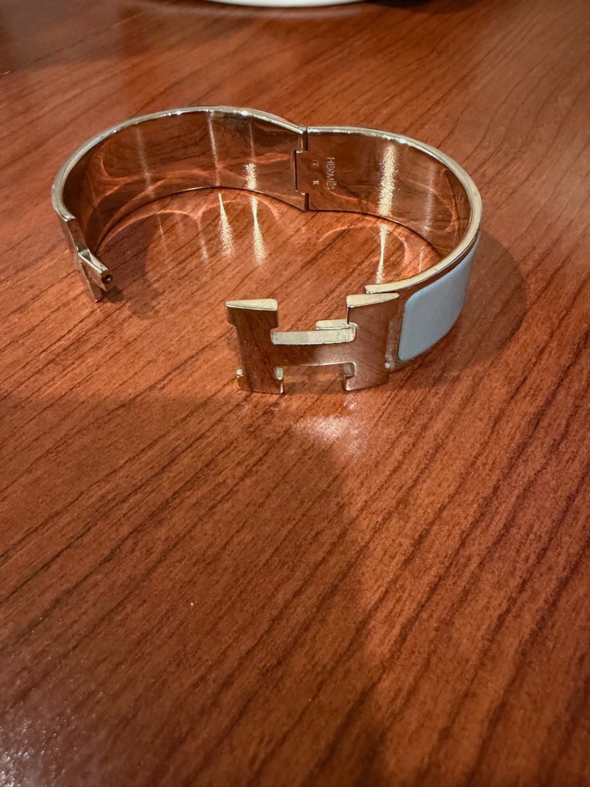 Hermes Click H silver bracelet with sky blue enamel