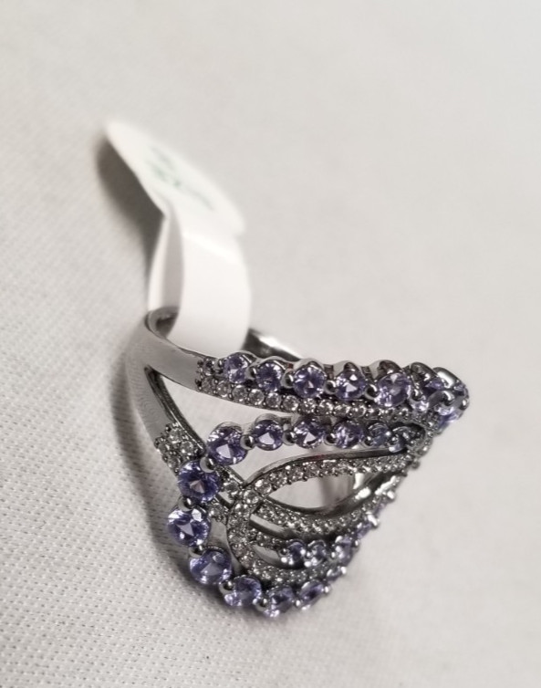Bomb Party Swirl Purple Cubic Zirconia Hematite Plated Ring sz 8
