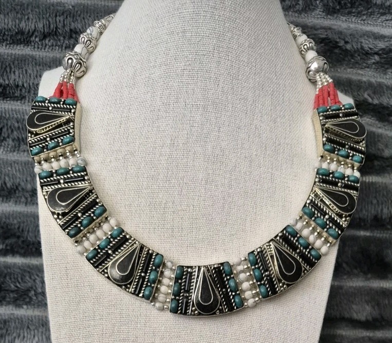 Nepal Tibetan Turquoise Ethnic Coral Turquoise Agate Handmade Necklace & Earring