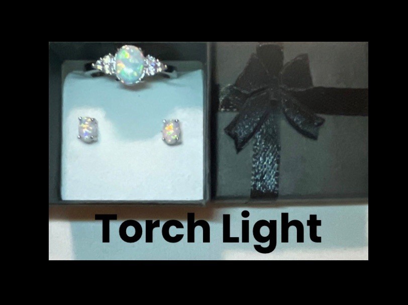 Exquisite White Fire Opal CZ Ring Size 9.5 & Earrings Set