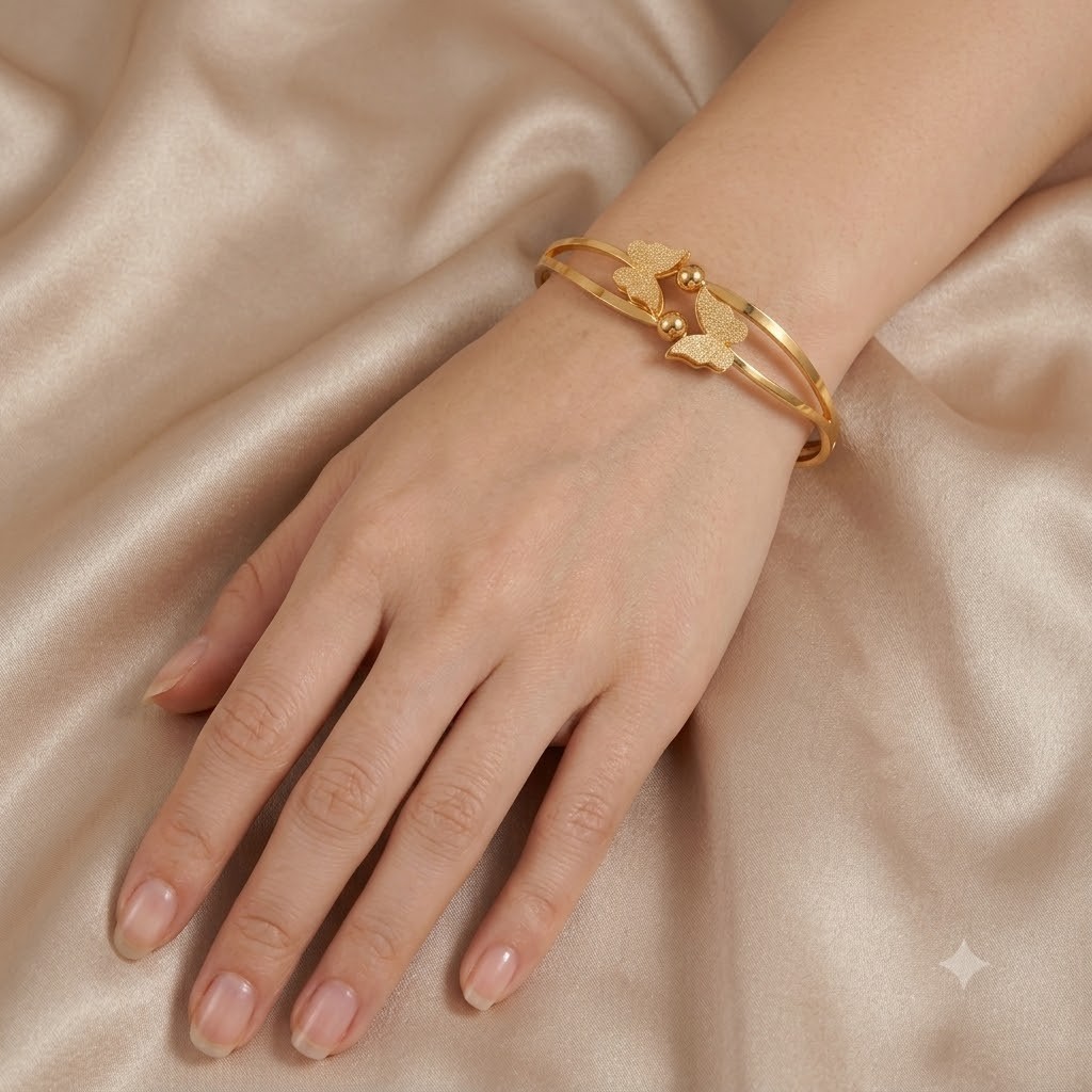 Gold Tone Butterfly Leaf Cuff Bracelet Open Bangle for Women Gift
