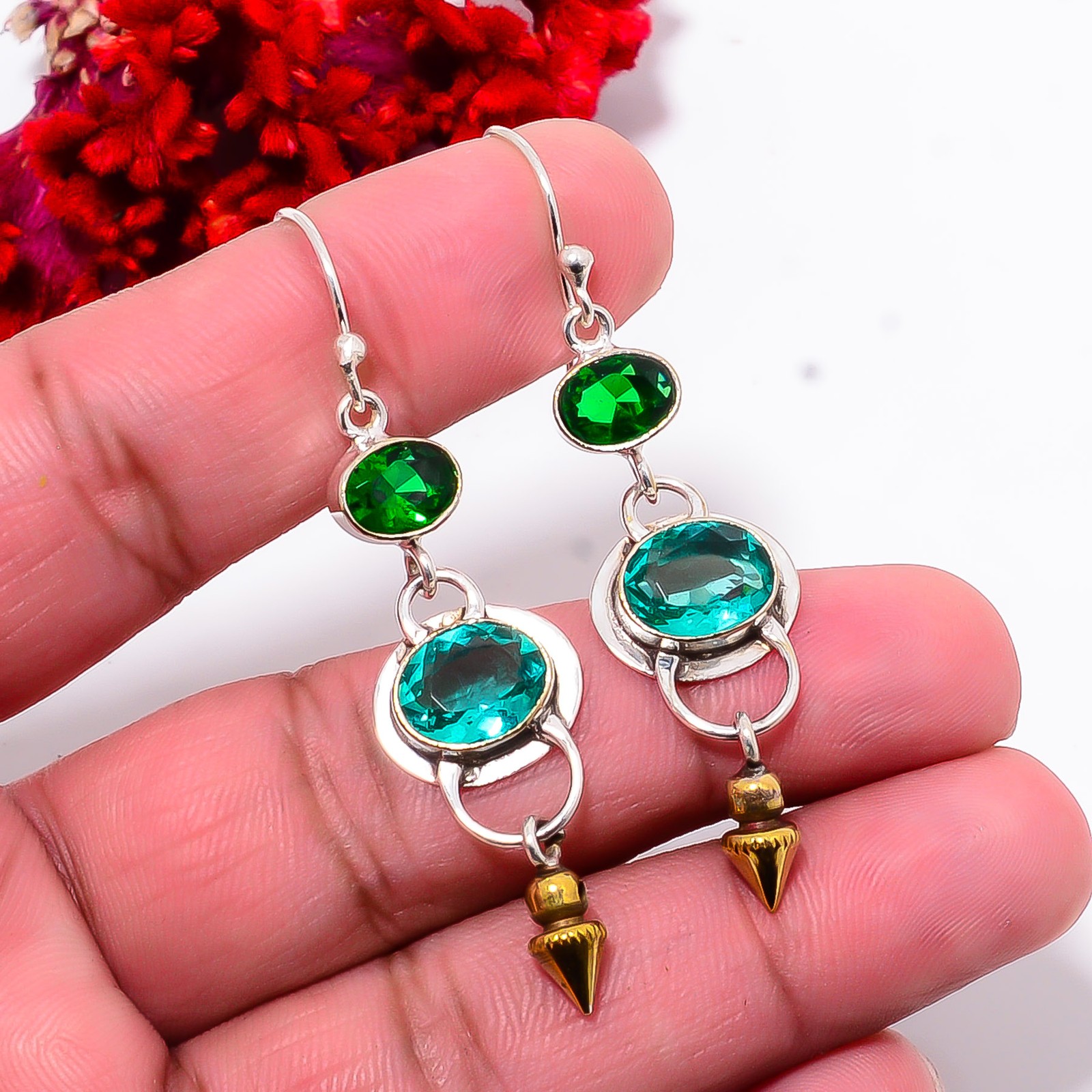 Paraiba Tourmaline 925 Sterling Silver Two Tone Arrow Head Earring 2.34″ E10282
