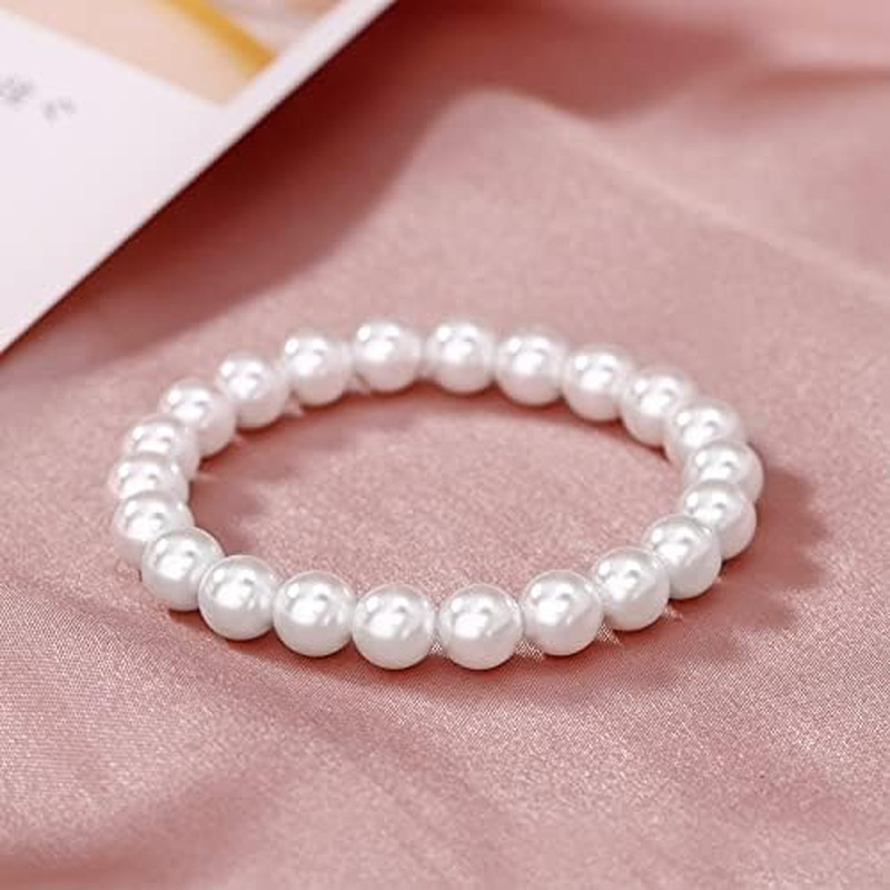 White 8Mm Faux Hand Knotted Glass Imitation Pearls Necklace Earring Jewelry 3 Se