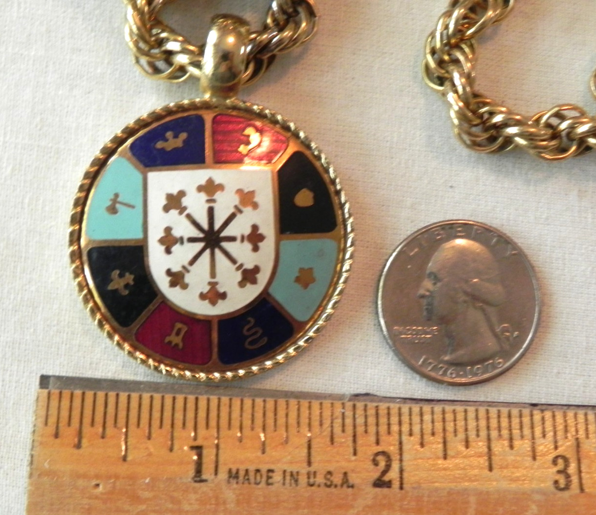 Crest Choker Necklace Renaissance Medieval Gold Tone Medallion Unknown Vintage