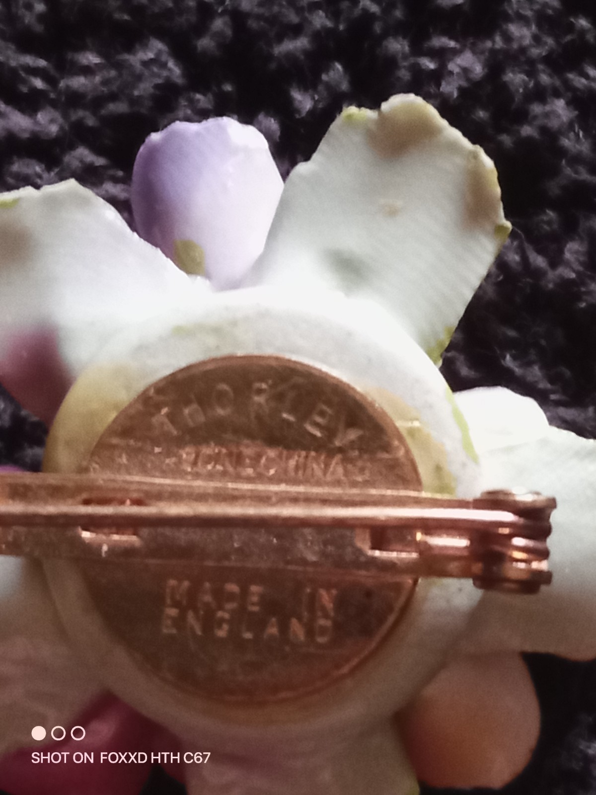 Shortex Signed Porcelain Flower Brooch Pin, Multicolor, Made in England