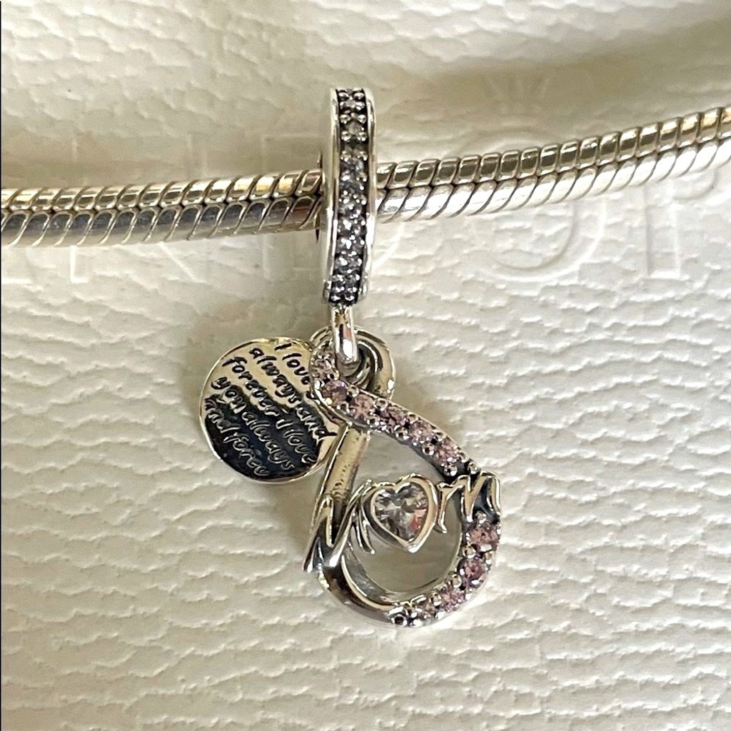 Pandora MOM Whit Pink CZ Dangle Charm Charm