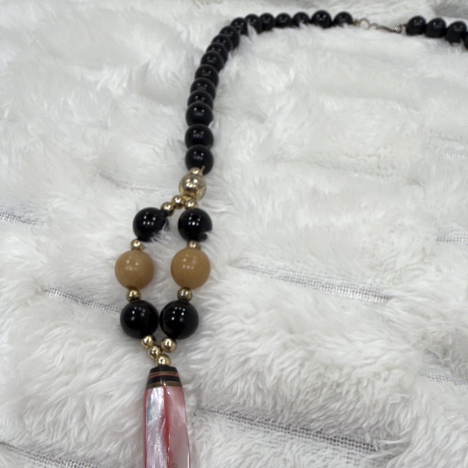 Vintage Lee Sands Black/Pink Flowers, Beaded Ball Chain Necklace