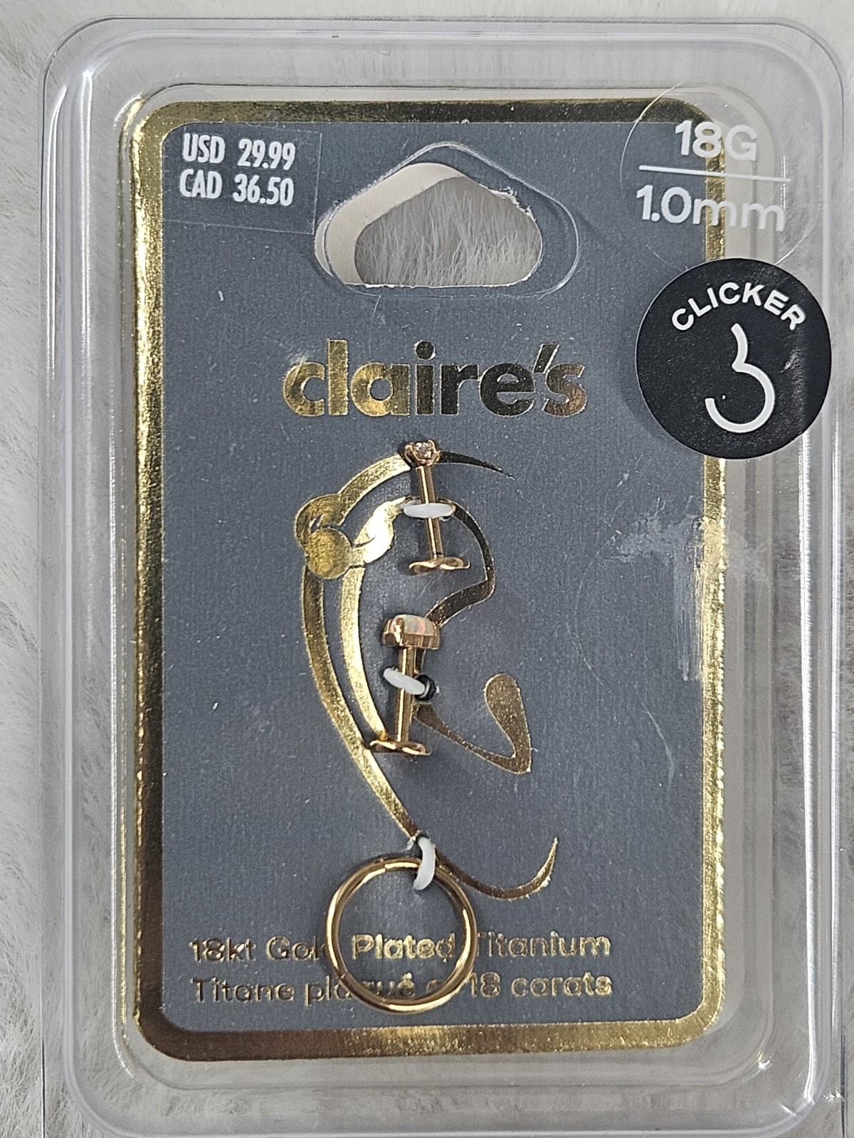 Claire’s Earrings 18G 1.0mm 18kt Gold Plated Titanium