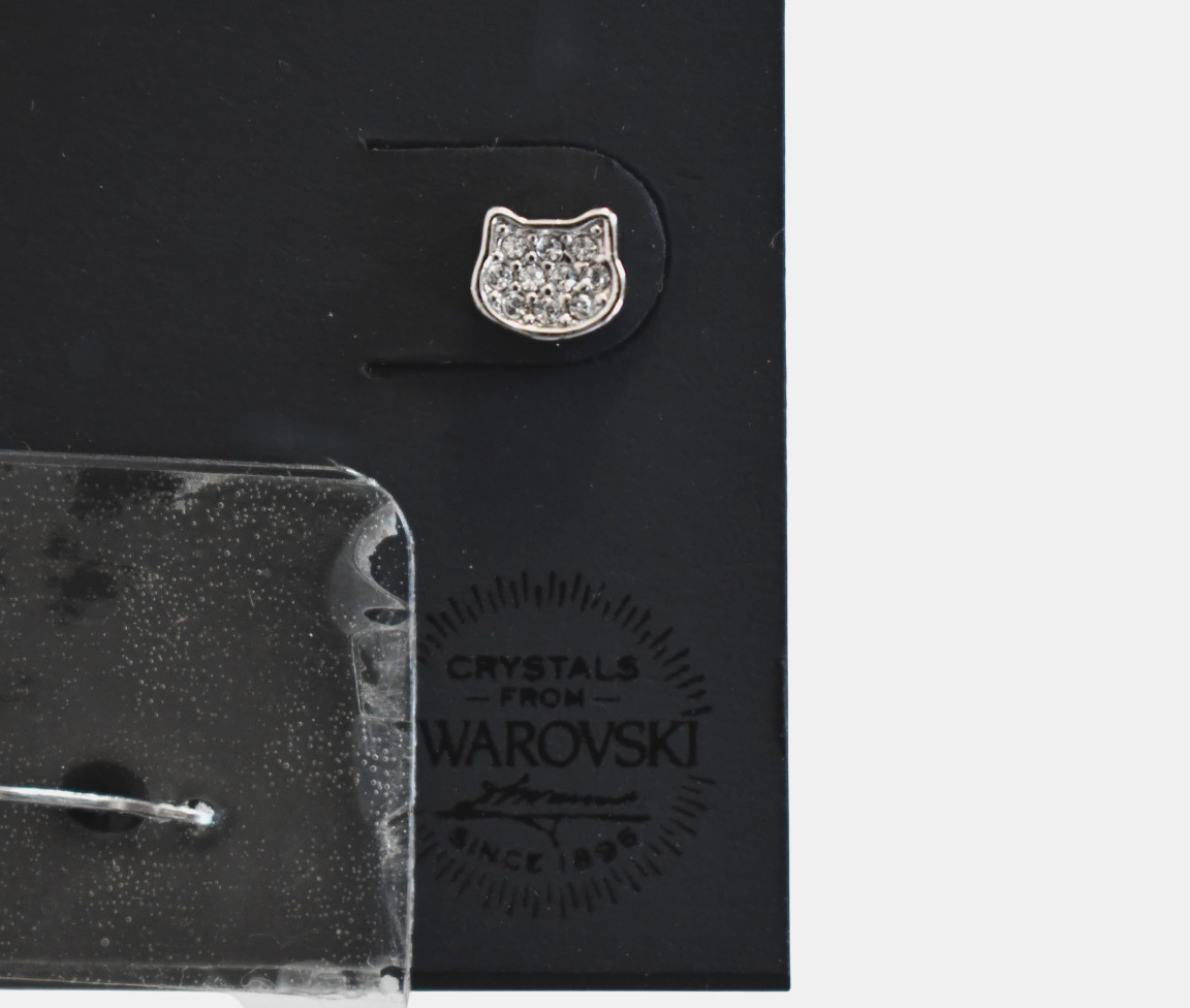 $49 New KARL LAGERFELD Swarovski Choupette Cat Mini Pave Stud Earrings