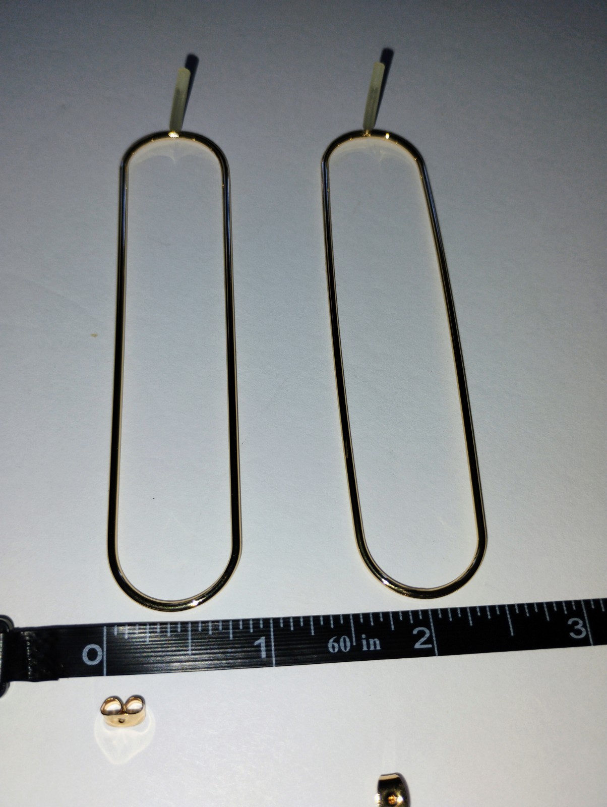 Gold Tone Elongated Oval Dangle Drop Earrings Butterfly Back No Stone 4 in