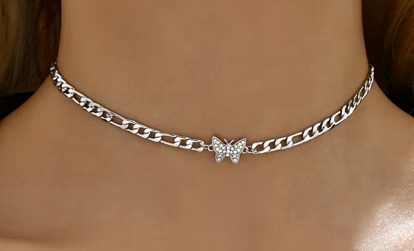 Butterfly Jewelry Set Necklace Earrings Brooch Silver Plated Rhinestone Crystal
