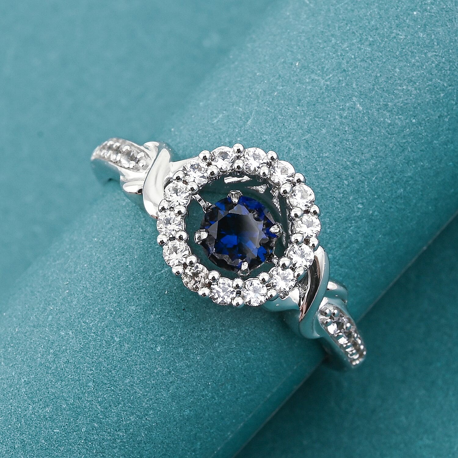Lab Created Blue and White Sapphire Ring in Sterling Silver 1.00 ctw Size 7.0
