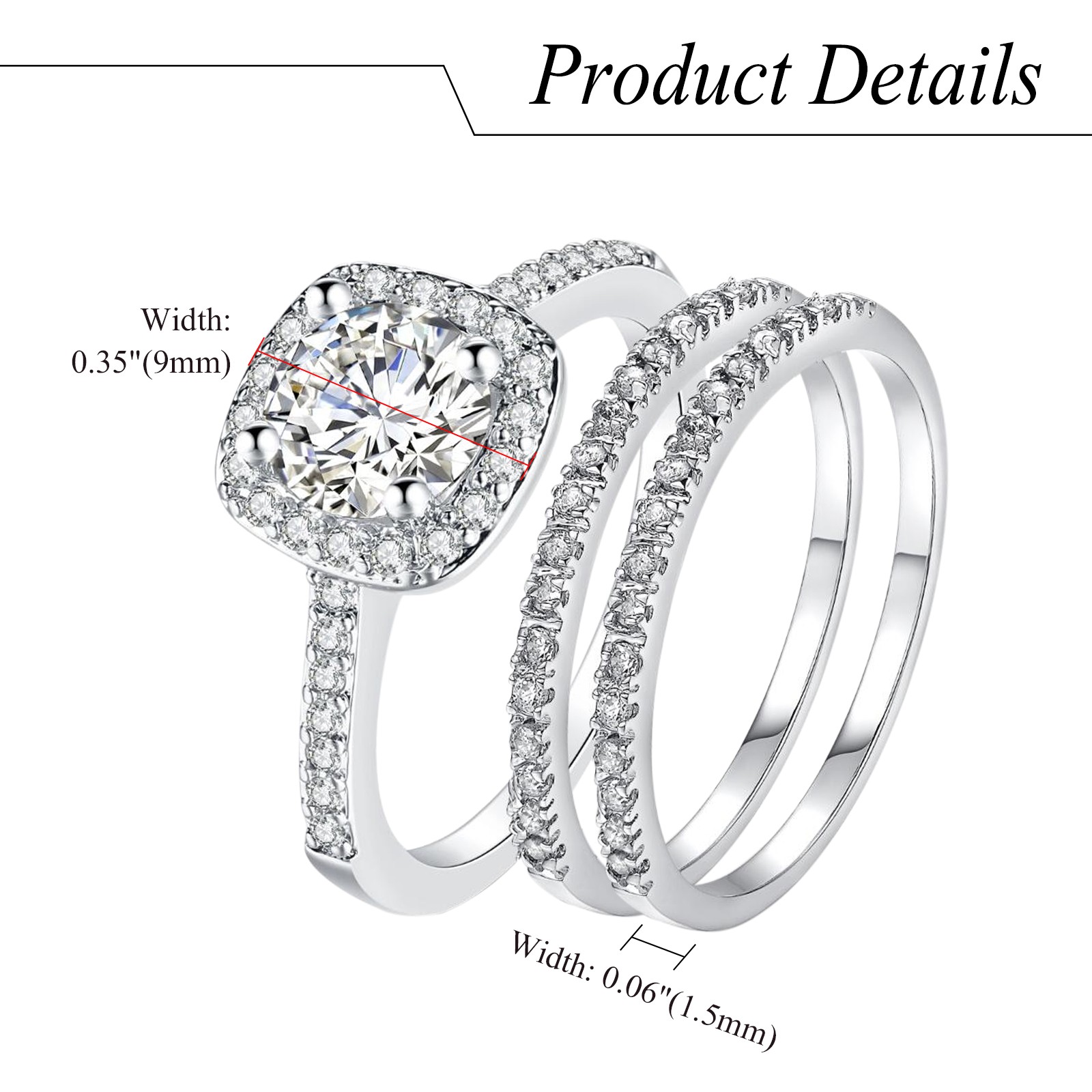 Couples Men Women Stainless Steel Ring Set Cubic Zirconia Stacking Wedding Band