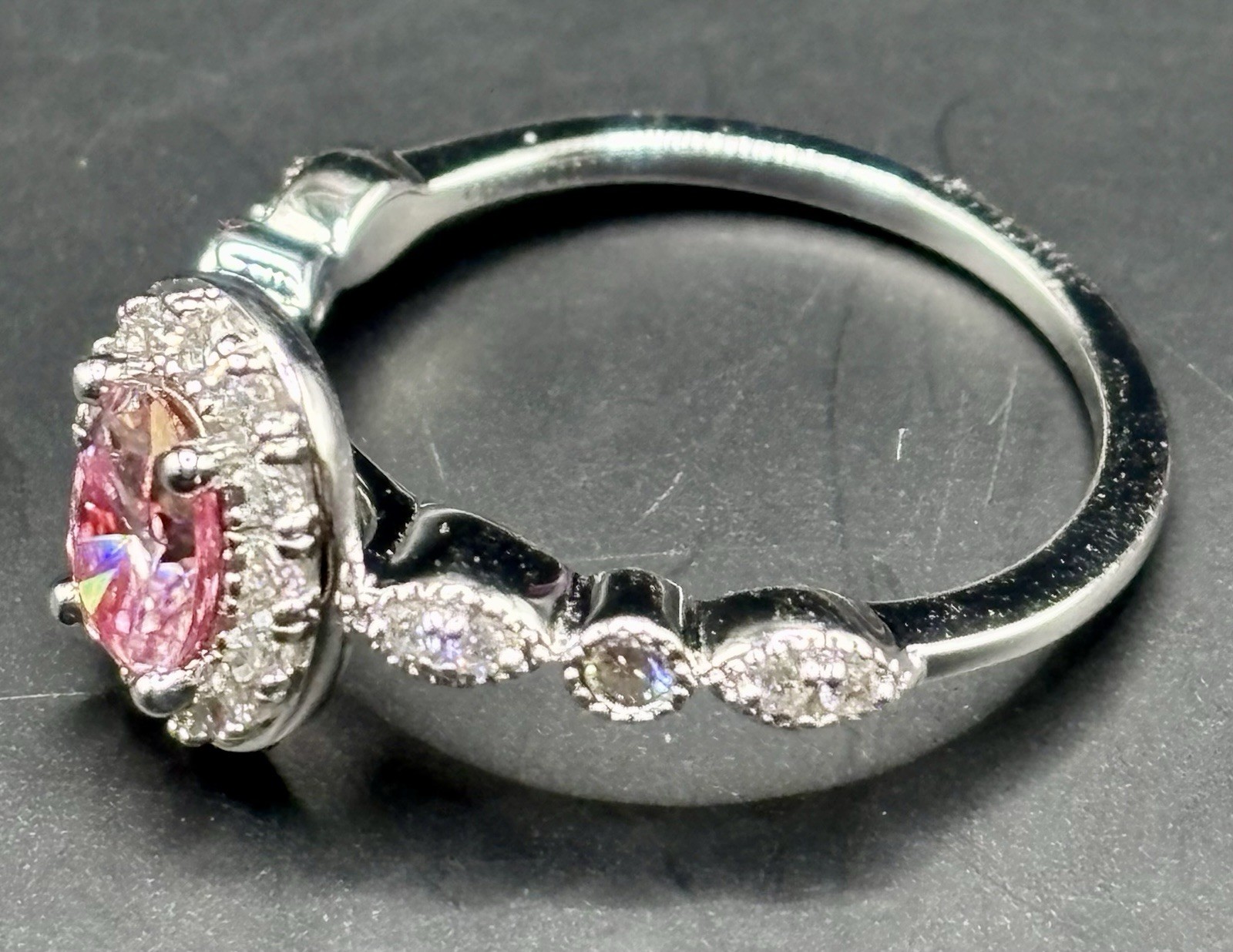 925 Sterling Silver Pink Moissanite Halo Ring Size 8.5 GRA Certified 1.0 Ct