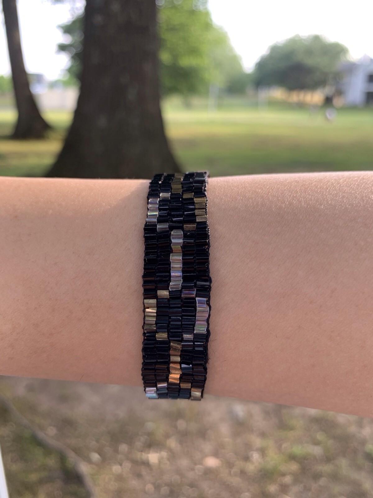 Black, Silver & Gold Beaded Chain Bracelet | Lobster Clasp | No Stone