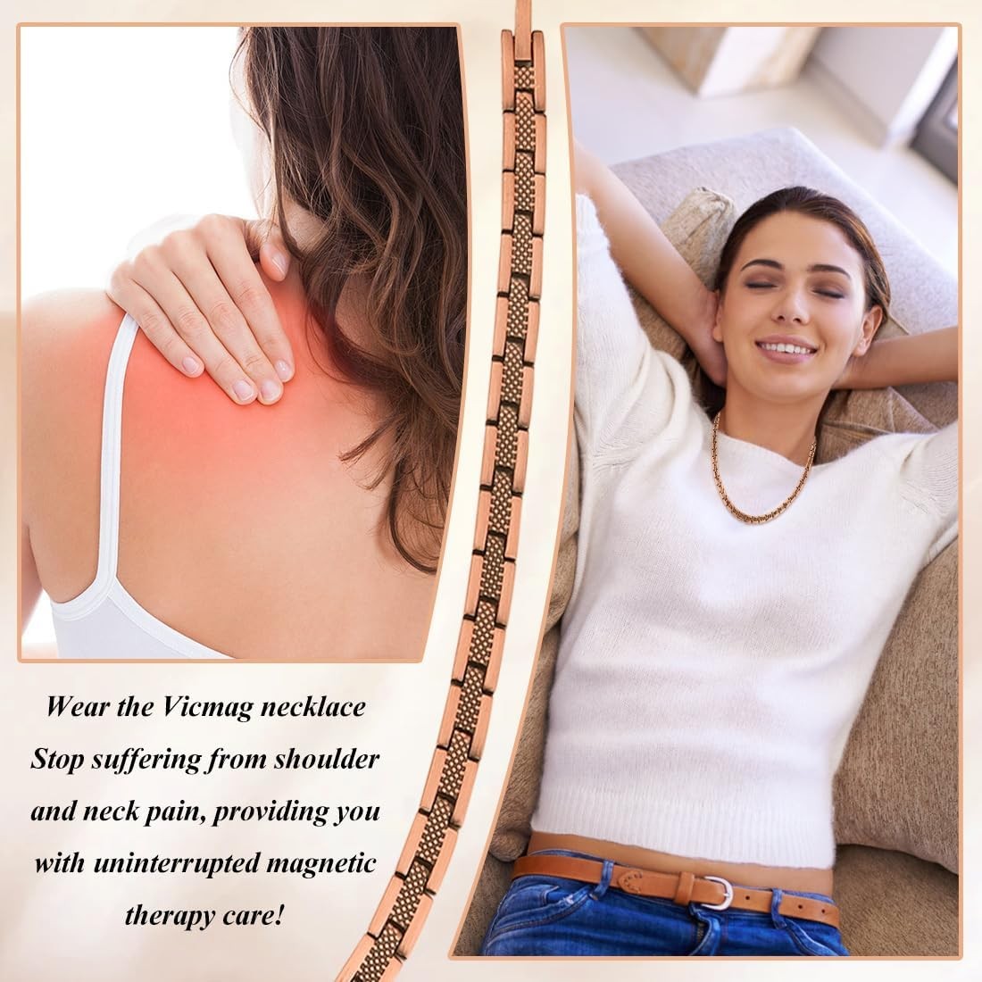 Vicmag Copper Magnetic Necklace for Women Men – Ultra Strength Magnets-99.9% Sol