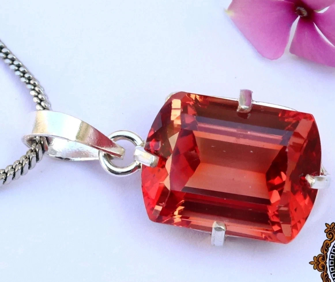 22 Ct Natural Padparadscha Sapphire Fancy Cut 925 Silver Pendant Gemstone