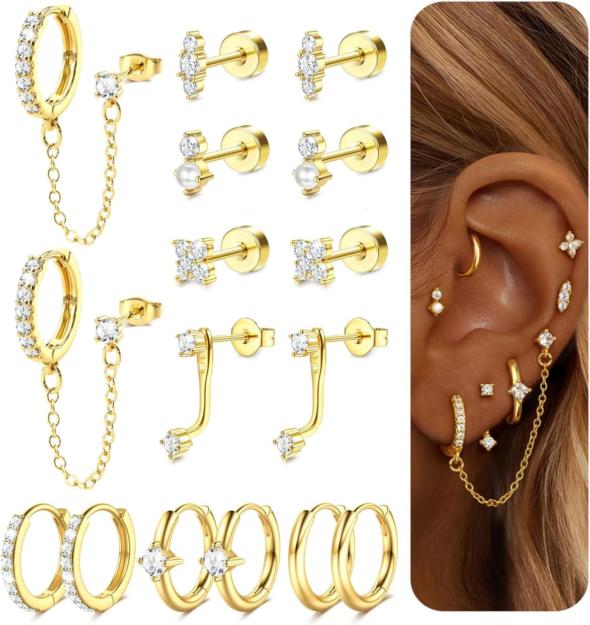 Hypoallergenic Flatback Stud Hoop 14K Gold Plated Earrings Stacks – Surgical Sta
