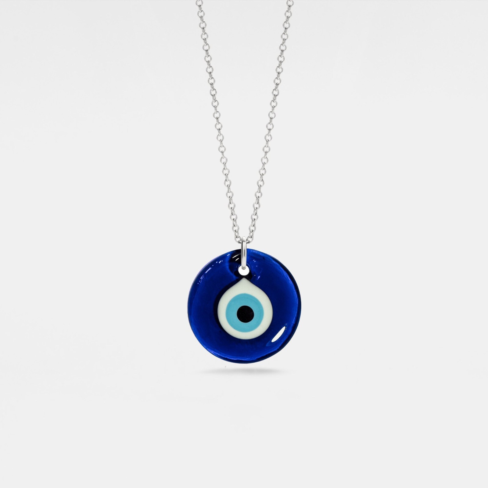 Turkish Nazar Blue Evil Eye Charm Layering Necklace in 925 Sterling Silver