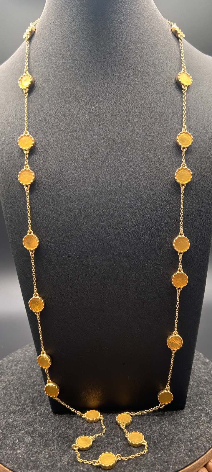 Kate Spade New York Gold Tone Round Scalloped Bezel Station Long Necklace 32 in