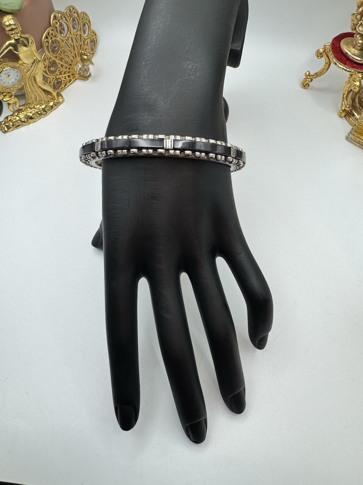 Brighton Whit Black Acrylic Inlay Bracelet Silver Plated (Read)