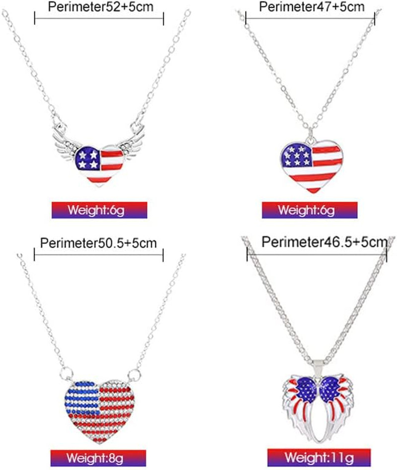 4th of July Rhinestone USA Flag Necklace Patriotic Red White Heart necklace