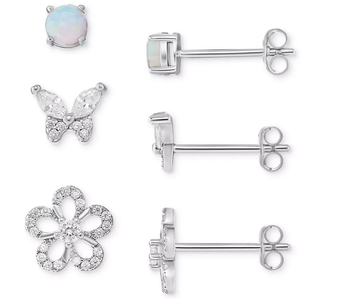 Giani Bernini Sterling 4-Pair Silver Synthetic Opal & CZ Stud Earrings Gift Box