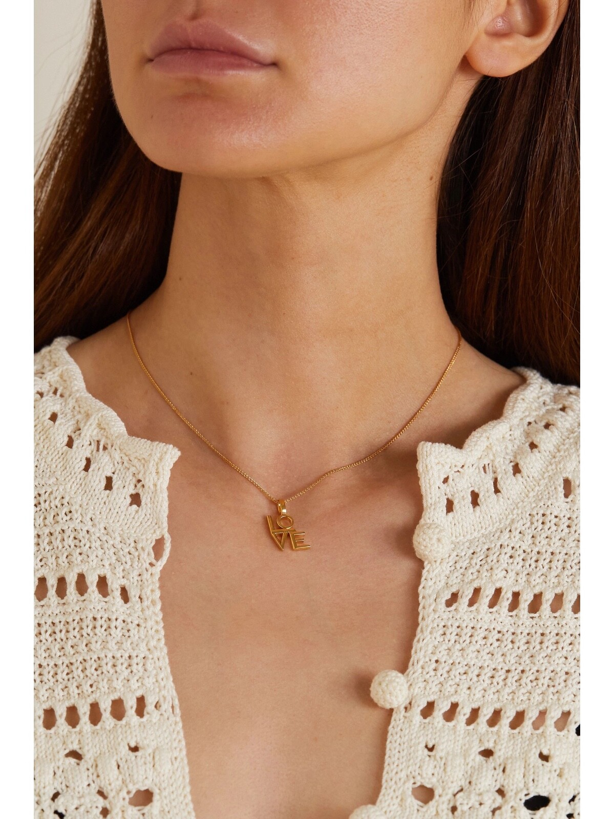 NIB Saint Laurent YSL LOVE Charm Antique Gold Brass Pendant Chain Necklace $650