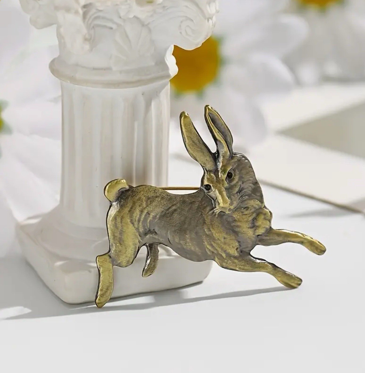 Easter Rabbit Peter Cottontail Bunny Antique Bronze Gold Look Brooch Pin