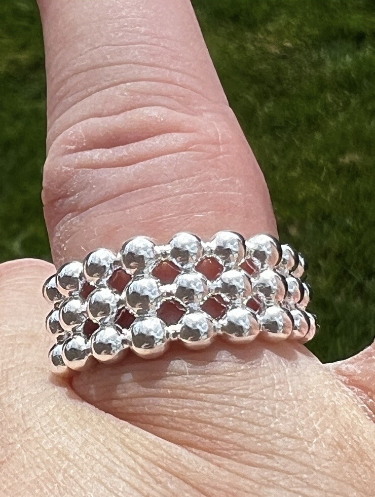 3 Tier Bubble Ball Ring Open Size No Silver Stamp? Selling As Costume Jewellery!