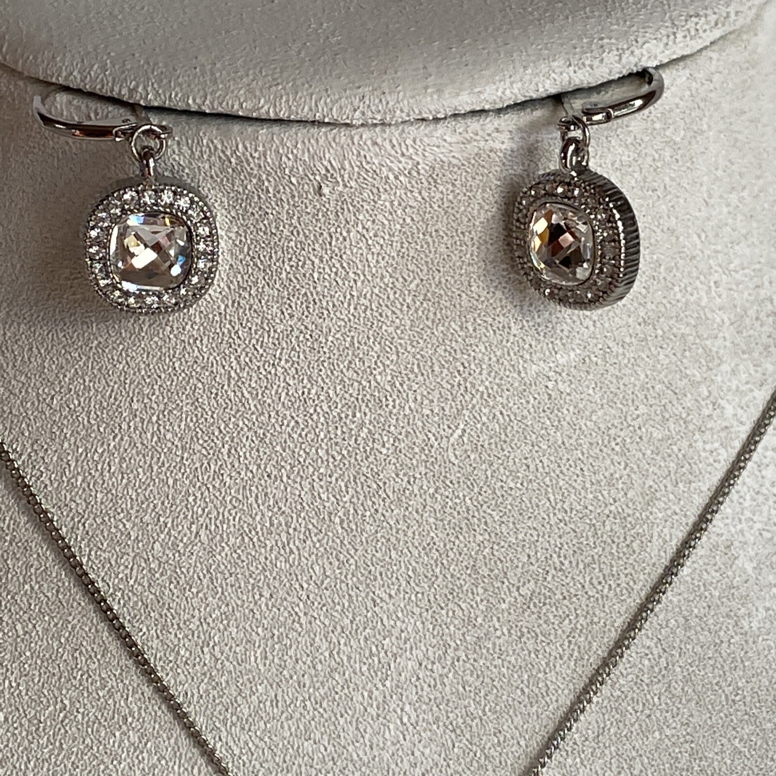Lia Sophia Bella Donna Necklace 15-18” Earrings Silver Tone Rare Set Cz Wow!