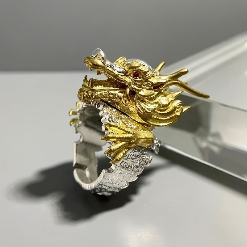 Vintage Style Chinese Style Dragon Adjustable Ring Men Open Finger Ring
