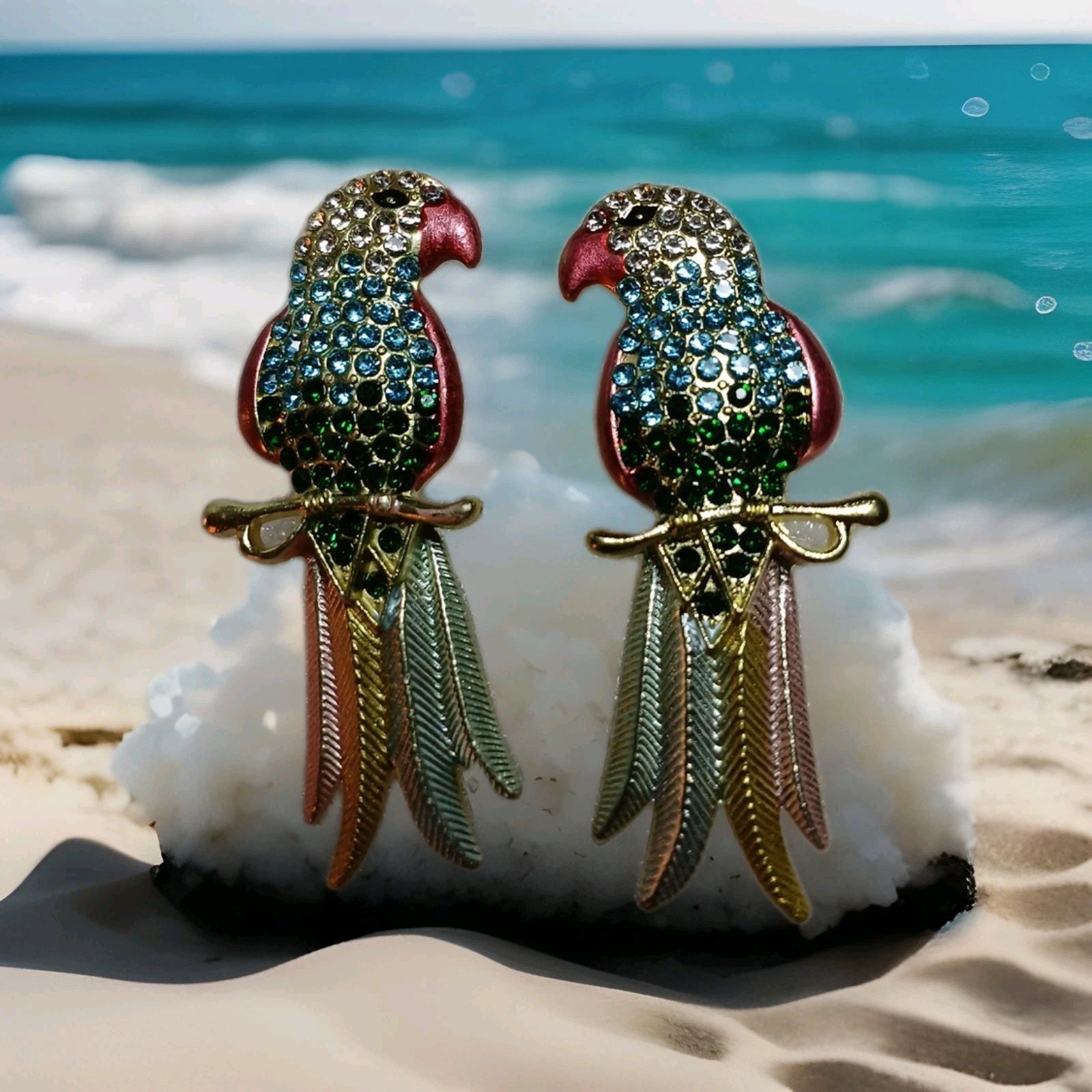 Stunning Colorful Crystal Parrot Earrings Stud, Silver, Gold,rosegold Plated.