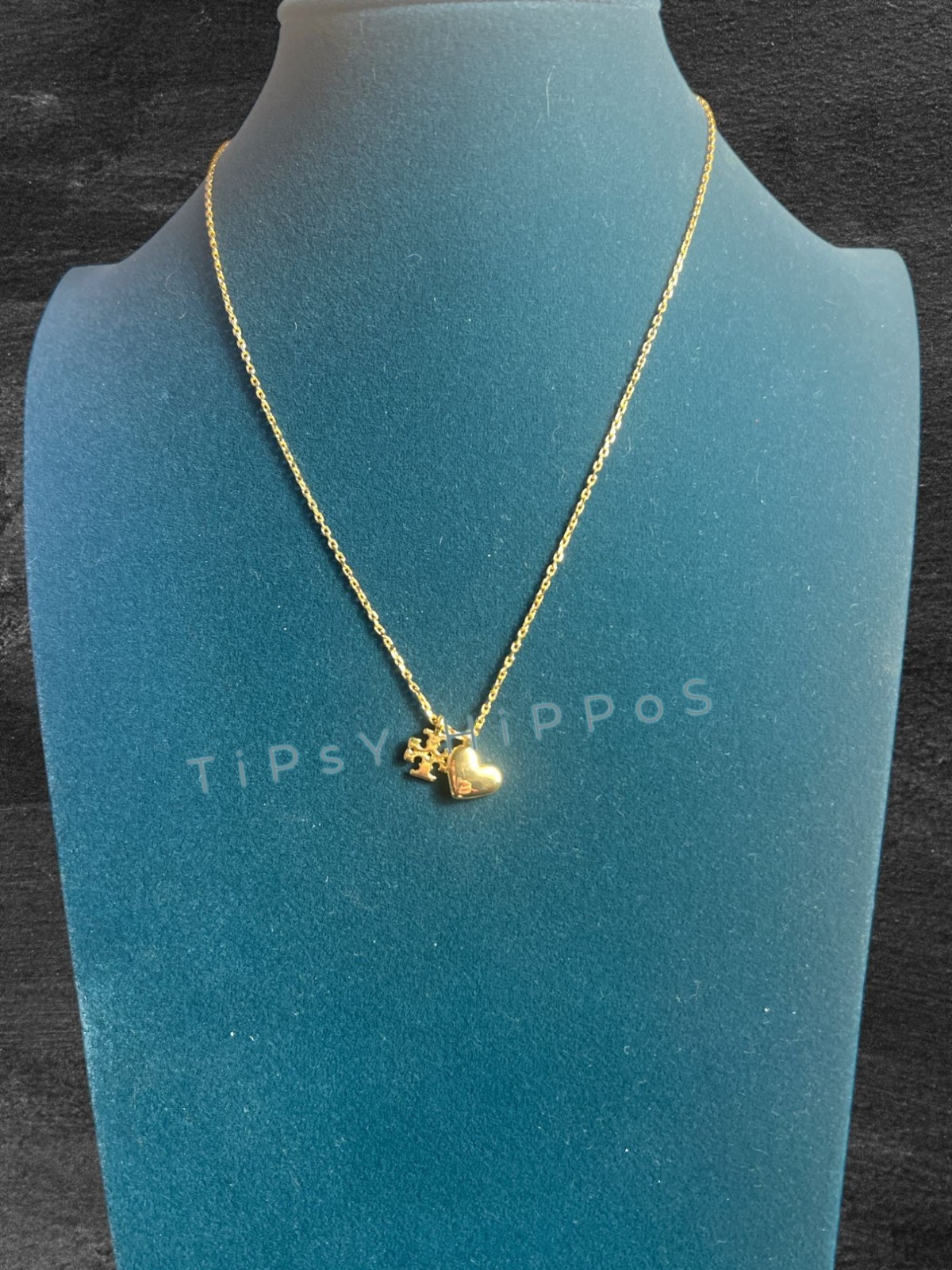 Tory Burch Good Luck Chain Heart and Logo Necklace