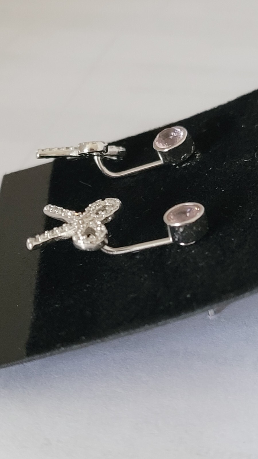 Bowtie Pink CZ Stud Earrings, 925 Silver, Rhodium Plated, CZ (STE00985)