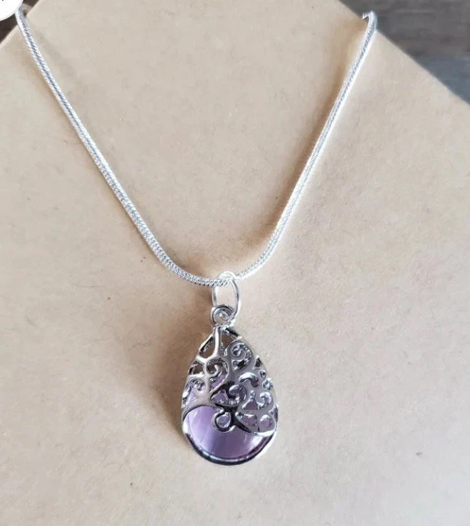 Lavender Opal Water Droplet Necklace – Love Pendant with Elegant Chain Regular