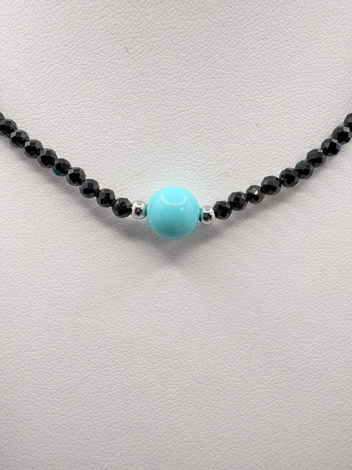 Sleeping Beauty Shell Pearl Black Spinel Endless Beaded Necklace 77.00 ctw 30”