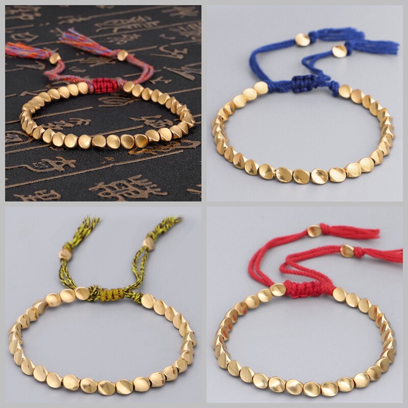 Lucky Red Rope Copper Beaded Bracelet Tibetan Buddhist Women Men Handmade Gift