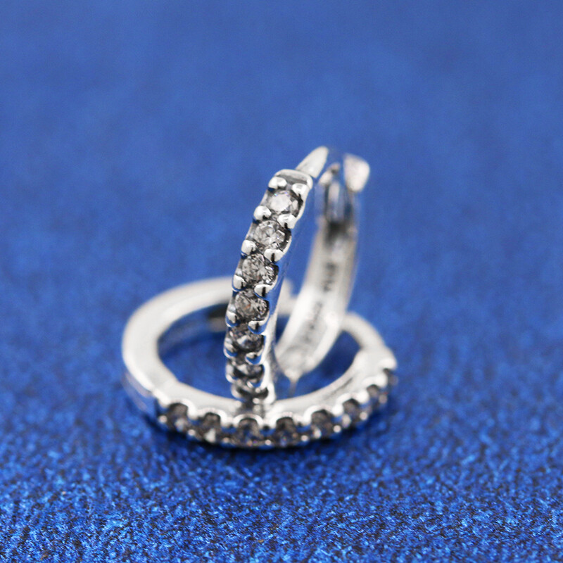 925 Sterling Silver Sparkling Huggie Hoop Earrings Clear CZ Gold/Silver Color