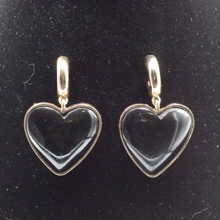 Gold Black Acrylic Heart Chunky Dangle Drop Fashion Post Earrings ~ NEW
